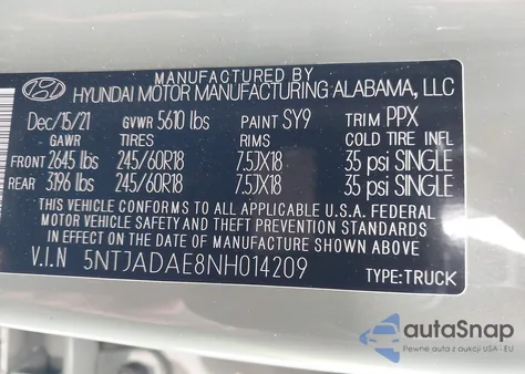 2022 Hyundai Santa Cruz Se from USA, damaged, VIN 5NTJADAE8NH014209